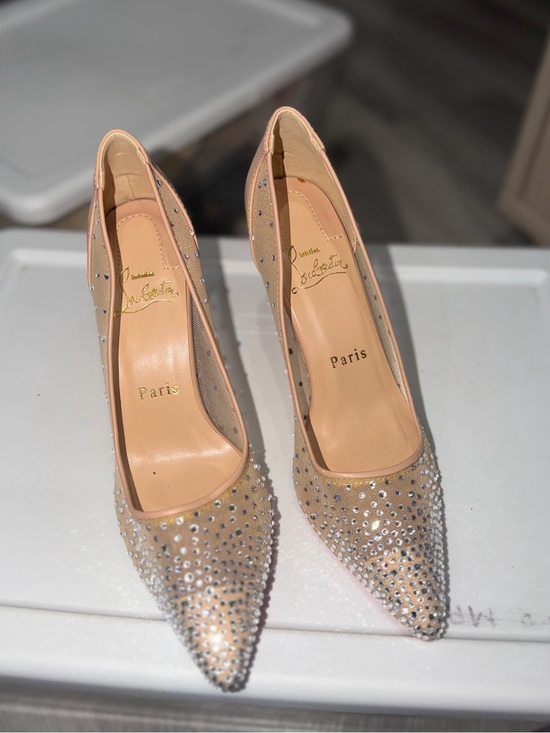Christian Louboutin Shoes - Christian Louboutin Nude/Rose Gold Crystal-Embellished Pointed Pumps